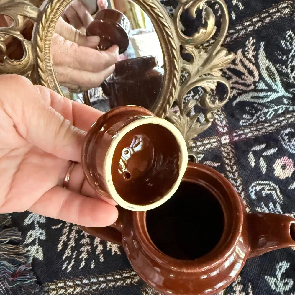 Vintage Ohio Pottery Co Zanesville Petroscan Brown Glazed Teapot Pot Lid #038